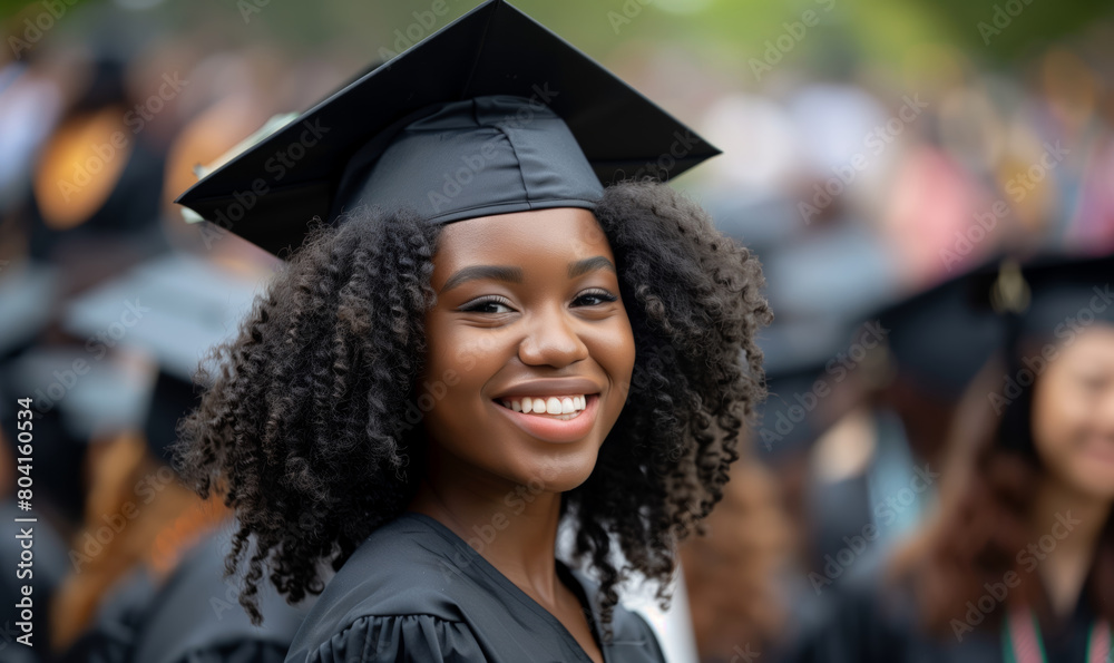 Wall mural Education, gesture and people concept - group of happy international students in mortar boards and bachelor gowns with diplomas celebrating successful graduation