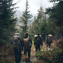 group of hikers in the woods