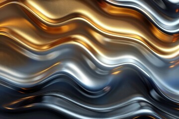 Luxuriously rendered waves of gold and blue create a smooth, reflective, and highly aesthetic abstract background