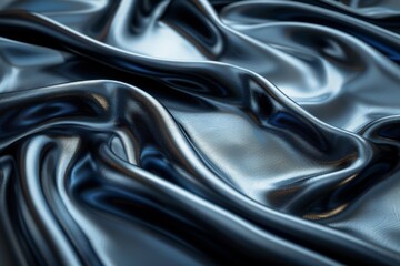 Obraz premium Close-up of navy blue satin cloth showcasing its luxurious texture and elegant sheen that exudes sophistication