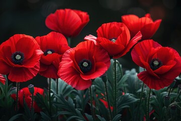 Obraz premium A cluster of red flowers standing out in a field of grass