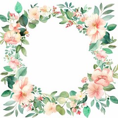 Fototapeta premium An elegant wedding concept uses a simple floral template to highlight the solemnity and beauty of the occasion, Watercolor Blank frame template Sharpen with large copy space