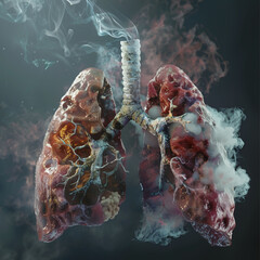 3D illustration. Smoker's lungs. Medical concept. Human lungs and lungs in smoke, 3D rendering