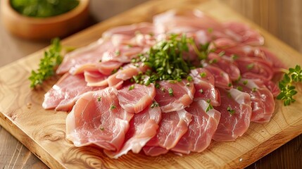 Delicate Pork Slivers: Appetizing images featuring thin and tender slices of premium pork, ideal for gourmet dishes.