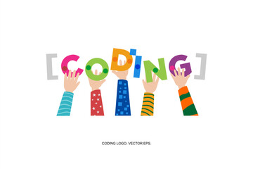 child coding logo illustration, logo coding vector colorful illustration. Digital code logo, code icon, kids coding. coding. programmer logo icon vector