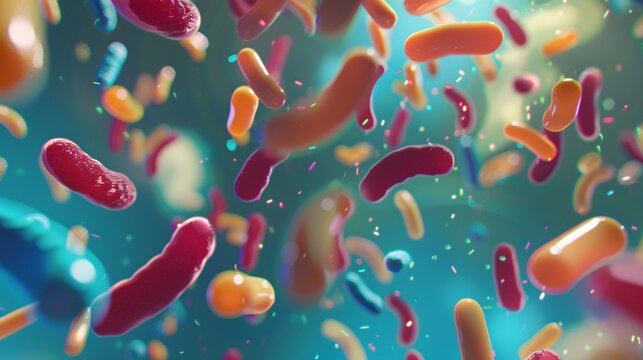 A 3D render showcasing different strains of beneficial bacteria.