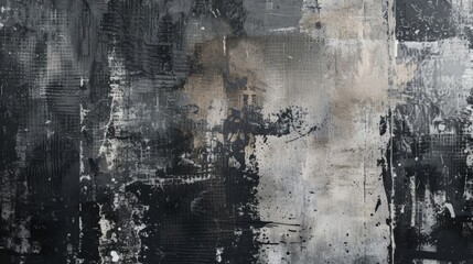 Grungy textures in shades of black and gray create an edgy vibe.