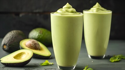 a glass of avocado smoothie. healthy eating. refreshing drink. superfood.