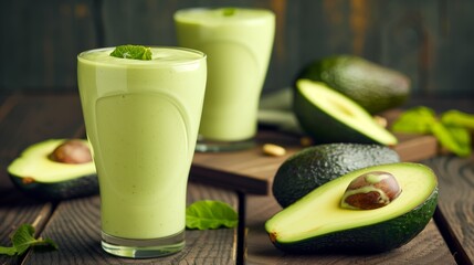 a glass of avocado smoothie. healthy eating. refreshing drink. superfood.