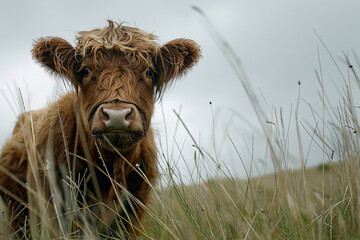 Highland cattle standing on a field in Scotland 