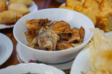 A bowl of fried salted fish
