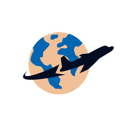illustration of an airplane flying around the earth for company logo, company brand, logo icon etc