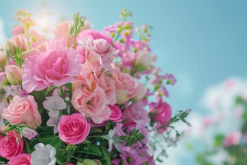 Fototapeta premium Beautiful bouquet of flowers. Holiday Background with flowers