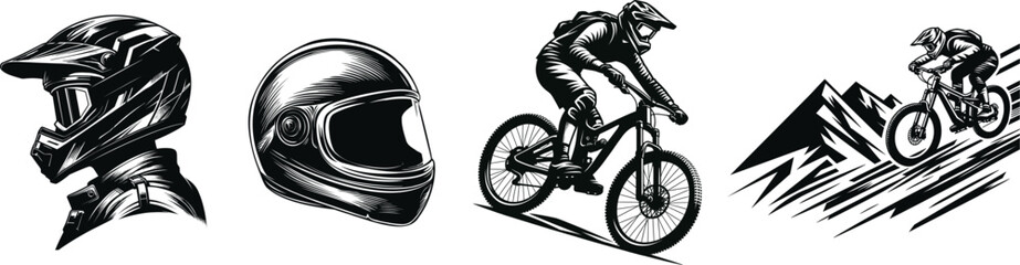Collection of mountain biker, sports design elements, Vector illustration.