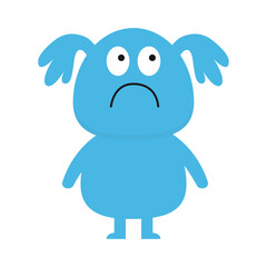 Happy Halloween. Monster standing. Blue silhouette icon. Eyes, ears, hands. Cute cartoon kawaii funny sad baby character. Childish style. Flat design. White background. Isolated. Vector