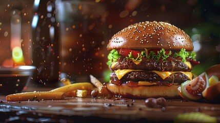 Indulge in Burger Delights: Scenic imagery highlighting the irresistible allure of hearty burgers, perfect for burger aficionados. - Powered by Adobe