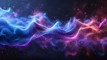 Fototapeta premium A mesmerizing digital illustration depicting a flowing wave of particles and light in brilliant shades of blue and pink against a dark cosmic background.