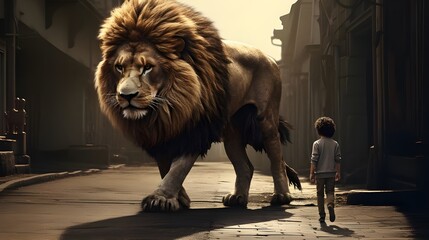 Lion, Boy, Walking, Wildlife, King, Forest