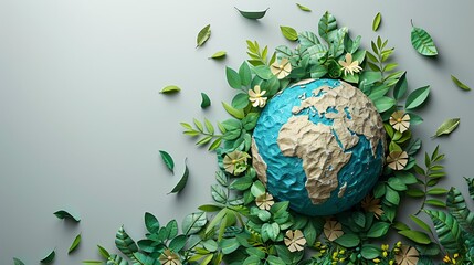 2024 Earth Day idea with 3D tree backdrop, promoting environmental awareness through global mapping and foliage on a white background.