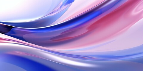 抽象背景横長テンプレート。ガラス風の質感の立体的なピンク・白・青の波