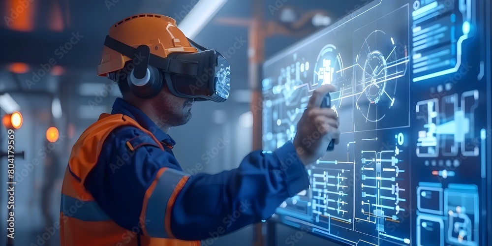 Poster maintenance technician utilizing virtual reality to map out complex maintenance tasks and enhance pr