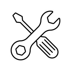 Wrench and screwdriver line icon isolated on white background.
