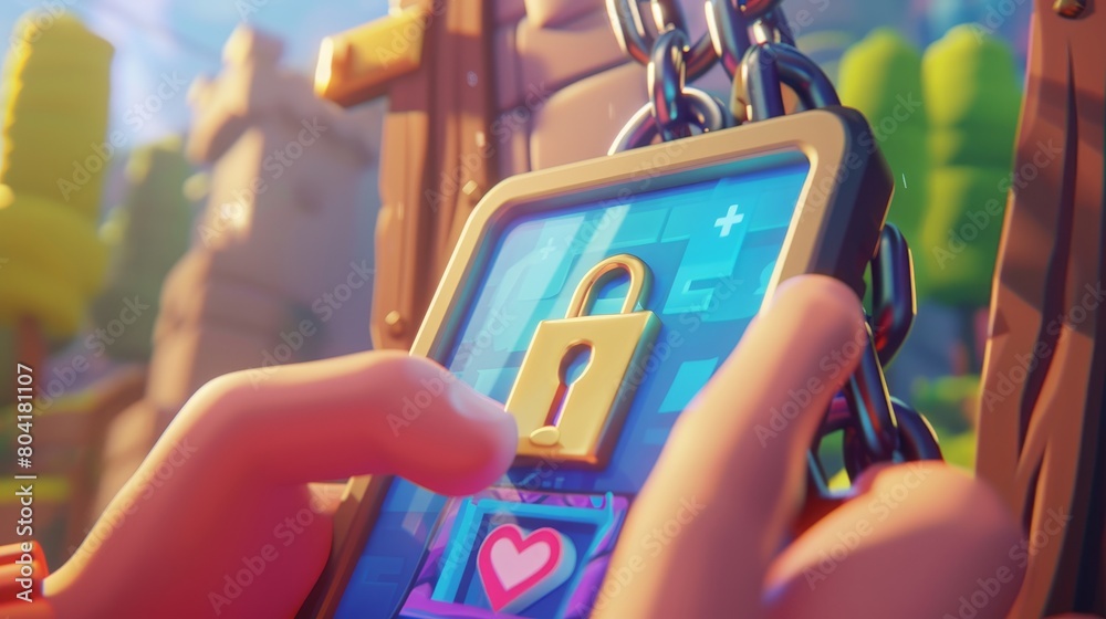 Poster detailed rendering of secure login/password and online registration concept with smartphone in hand 