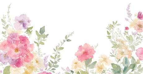 Watercolor floral background. Hand painted illustration with flowers and leaves.