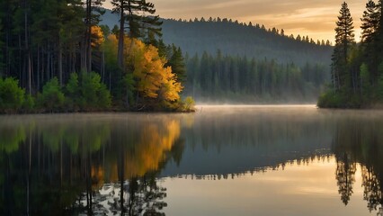autumn in the mountains Tranquil Pine Lake Reflections of Serenity