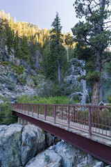 at the level of the eagle Falls wooden and metallic bridge in South Lake Tahoe, California