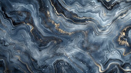 Swirling marble patterns in shades of gray and blue create a sophisticated texture.