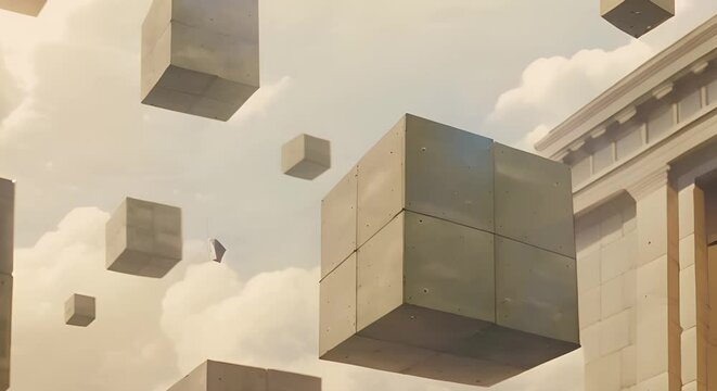 Decentralized Blockchain Currency: Cubes Floating in Digital Space. Concept Digital Currency, Blockchain Technology, Decentralized Finance, Virtual Space, 3D Cubes