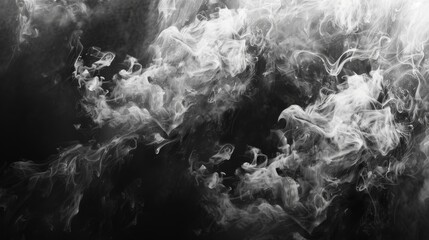 Swirling smoke patterns in shades of black and white create a mysterious texture.