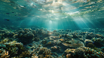 Fototapeta premium Global warming environment, ocean acidification threatens marine ecosystems and fisheries, necessitating emissions reductions and marine conservation efforts.