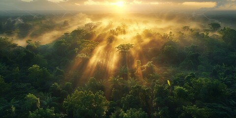 Dramatic Aerial Photograph of the Jungle at Sunrise.
