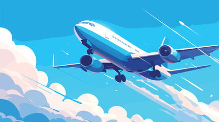 Airplane flying in the blue sky background. Airplan