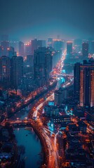 Chengdu city high building night - obrazy, fototapety, plakaty