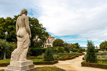 Fototapeta premium Statue of a naked female in the park on the Montjuic mountain in Barcelona, Catalonia, Spain, Europe