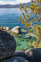 the beautiful coastline at the famous sand harbor beach of Lake Tahoe, Nevada