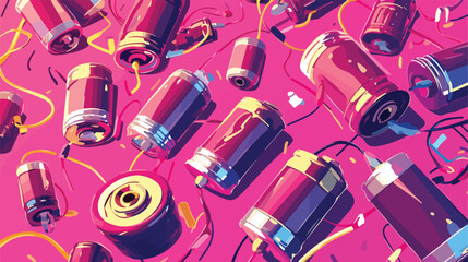 Alkaline batteries on pink background 2d flat carto