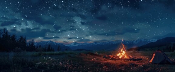 Campfires under star-spangled skies , professional photography and light