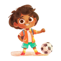 Cute boy playing soccer watercolor