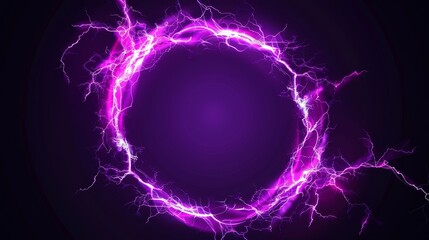 The thunderbolt frames have rectangular and round borders in purple. The energy strike photo frames are isolated on black. It is realistic 3d modern illustration of the lightning.