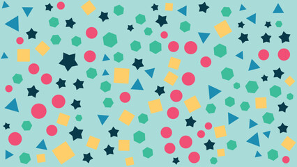 Abstract pattern of different geometric shapes in different sizes and colours