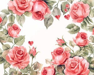 The banner greeting card template for Valentine s Day showcases an elegant roses and hearts design