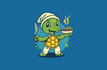 Fototapeta premium Turtle and Chef vector illustration flat design logo