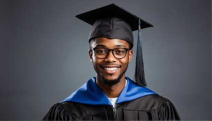 black african graduate student guy portrait wearing graduation hat and gown from Generative AI