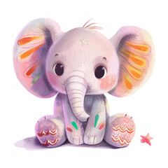 Cute elephant sitting watercolor illustration