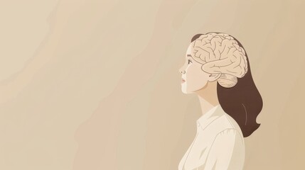 Side View of Woman with Brain Diagram, Thinking Concept