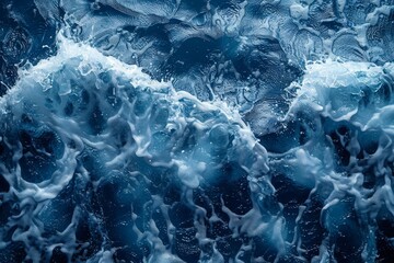 Fototapeta premium High-detail image capturing the powerful, swirling blue waves of the ocean with a blurred section in the center